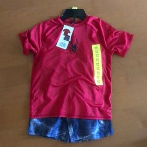 Youth size S (7/8) Spyder swim set NWT red and blue rash guard and shorts
